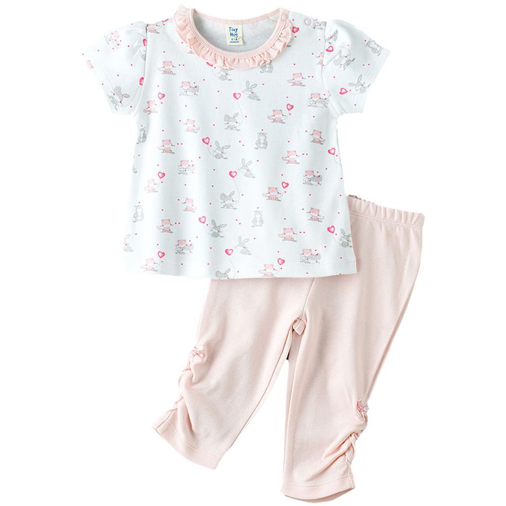 Tiny Hug - 2pc-Set - Baby Girl Top & Bottom - White/Pink