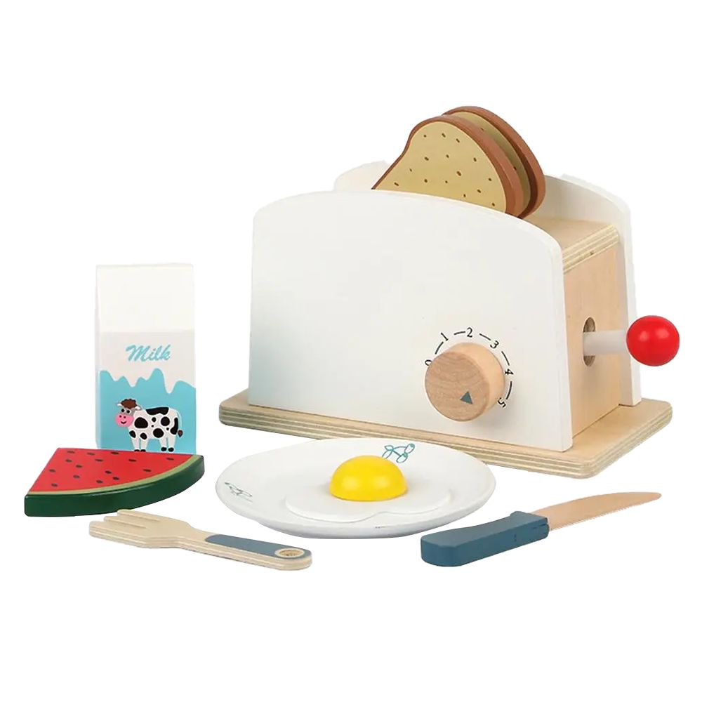 Little Angel - Kids Wooden Bread Toaster Toy Pretend Play Set