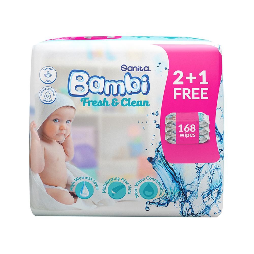 Sanita Bambi - Baby Wet Wipes Fresh and Clean - Pack of 3 - 168 Wipes