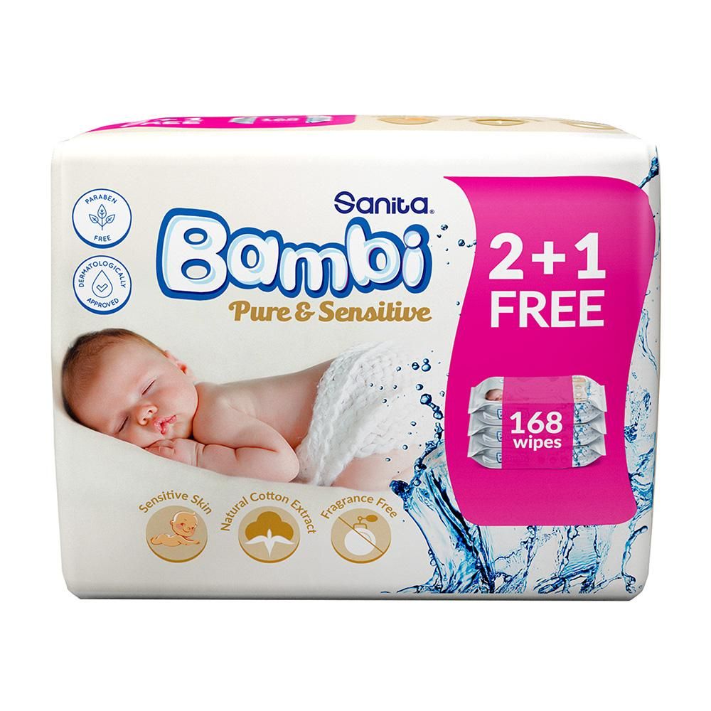 Sanita Bambi - Baby Wet Wipes Pure and Sensitive - Pack of 3 - 168 Wipes