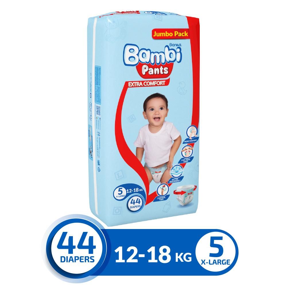 Sanita Bambi - Pants Jumbo Pack Size 5 XL 12-18 KG 44 Count