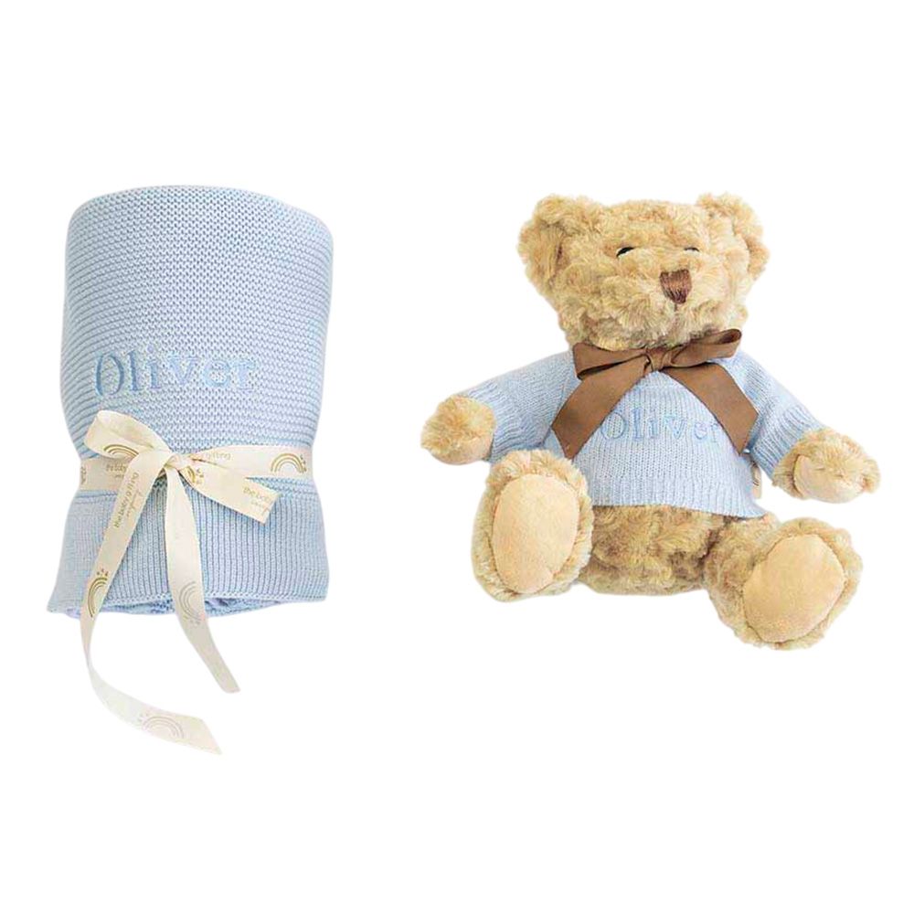 The Baby Gifting Company - Cotton Blanket & Teddy Set - Blue - 2 Pcs