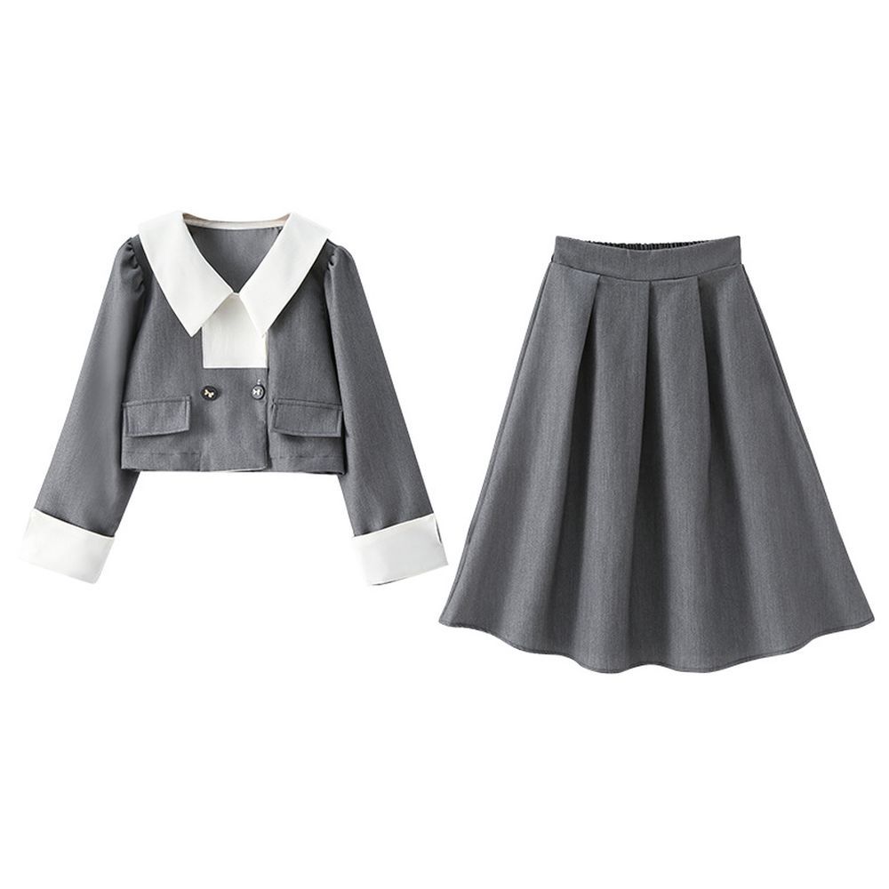 Sugar Rush - 2pc-Set - Full Sleeves Top & Skirt - Grey