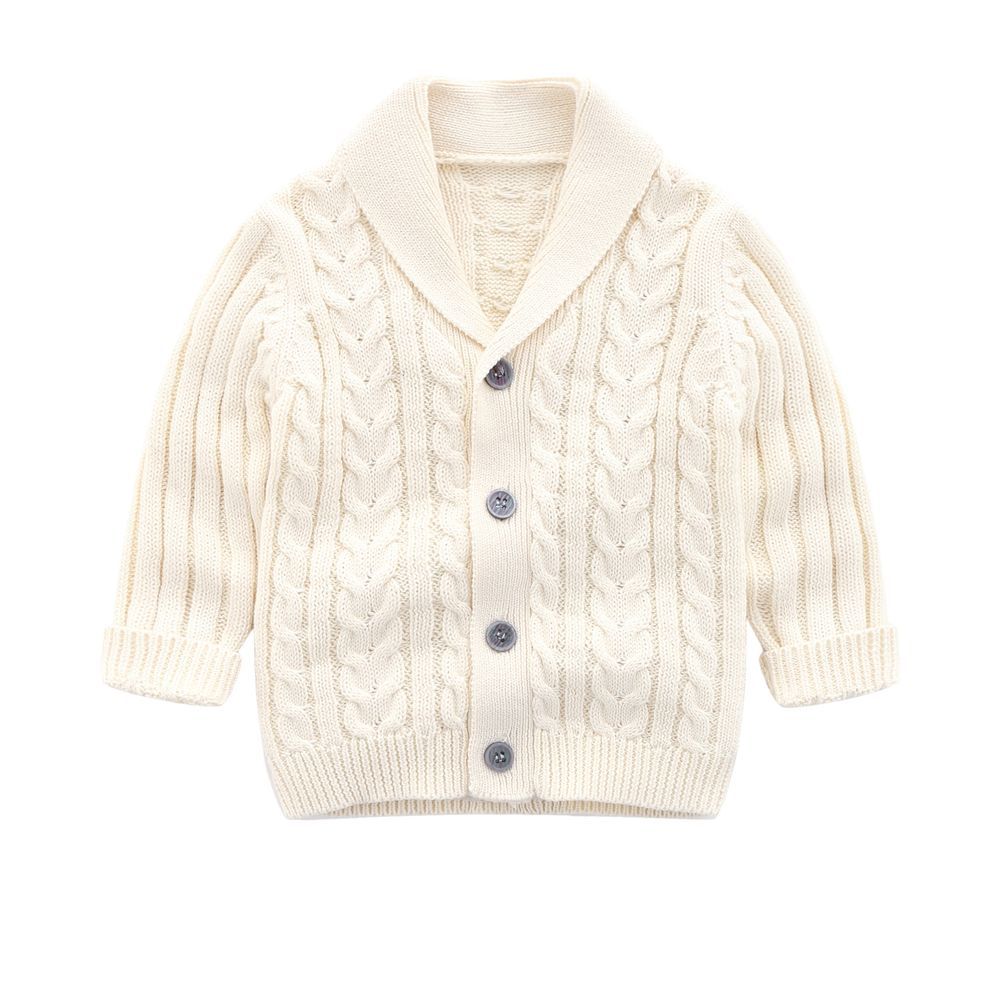 Sugar Rush - Solid Regular V-Neck Full Sleeves Cardigan - Cream