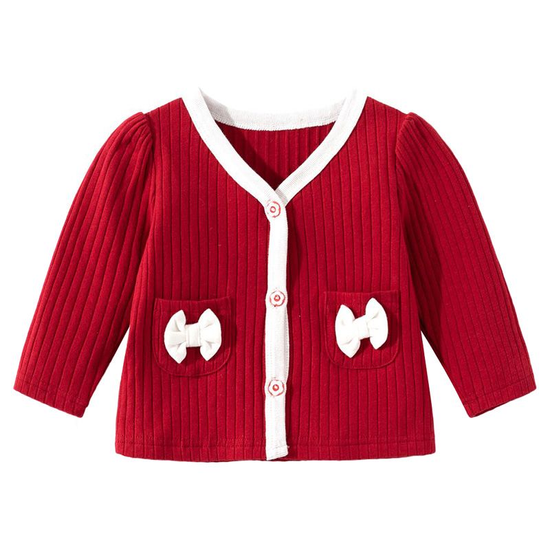 Sugar Rush - Appliqued V-Neck Full Sleeves Jacket - Red