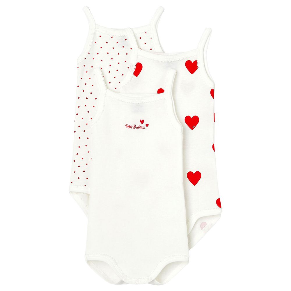 Petit Bateau - 3pc-Set - Baby's Strappy Bodysuits - White/Red