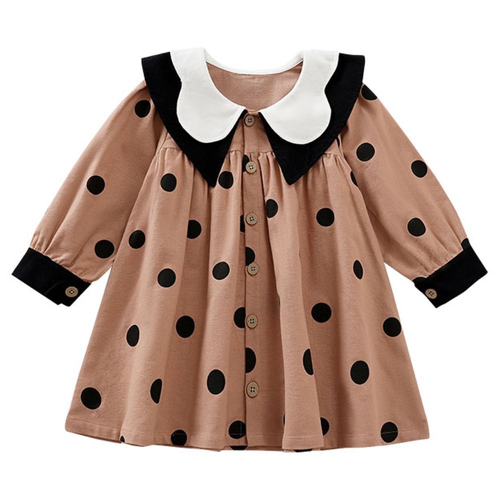 Sugar Rush - Polka Dot Full Sleeves Casual Dress - Brown