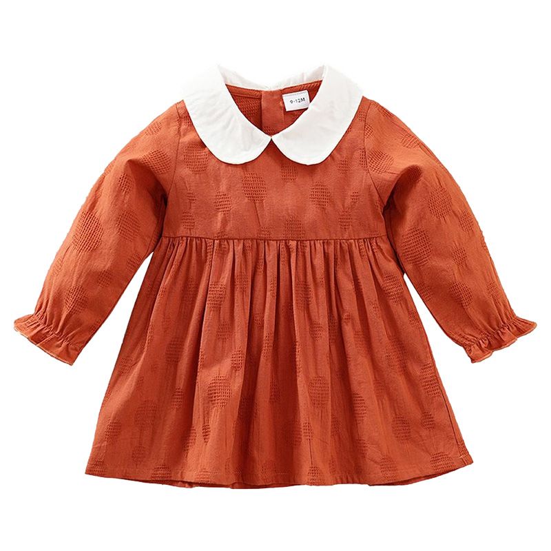 Sugar Rush - Girls Solid Full Sleeves Casual Dress - Orange