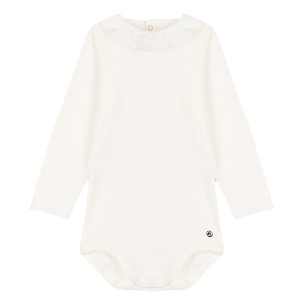 Petit Bateau - Babies Ruffled Collar Cotton Bodysuit - White