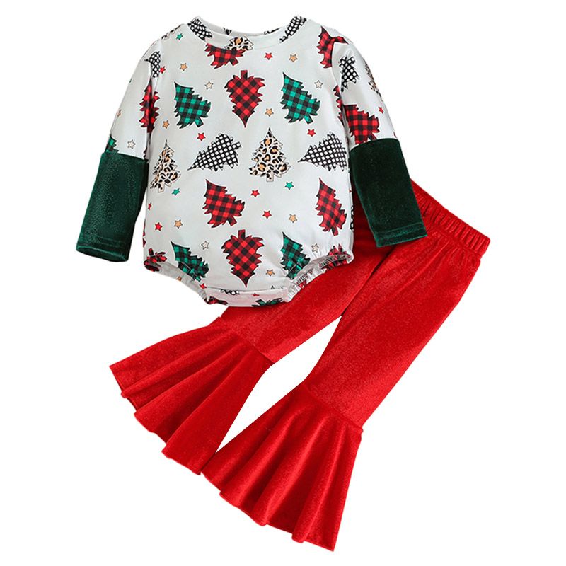 Sugar Rush - Christmas Tree Printed Top & Bottom Set - Red