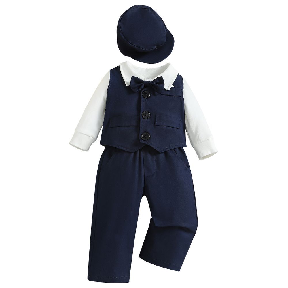 Sugar Rush - 2pc-Set - Solid Bodysuit, Waistcoat & Pants - Navy