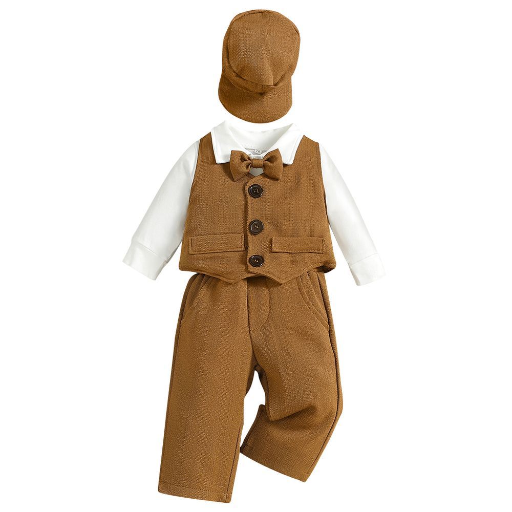 Sugar Rush - 2pc-Set - Solid Bodysuit, Waistcoat & Pants - Brown