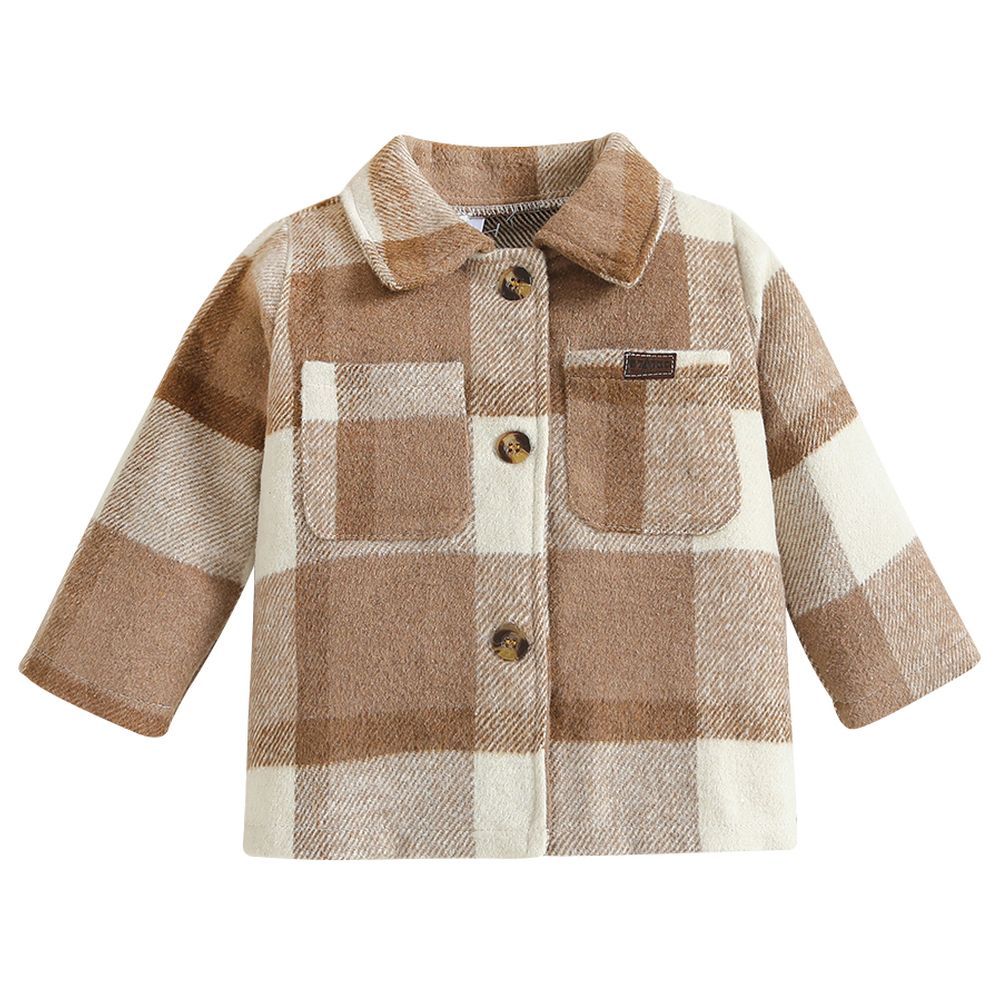 Sugar Rush - Checked Classic Full Sleeves Jacket - Khaki