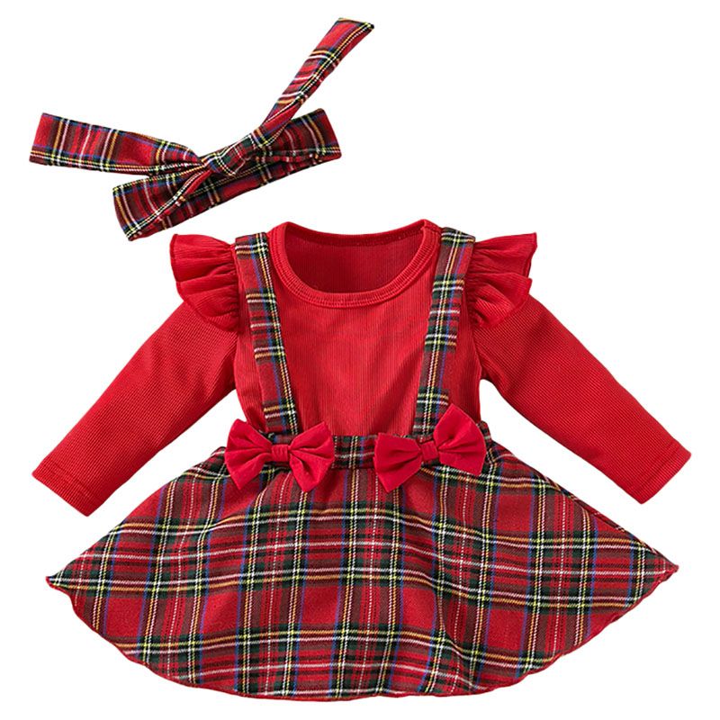 Sugar Rush - Christmas Checked Regular Fashion Dress - Red