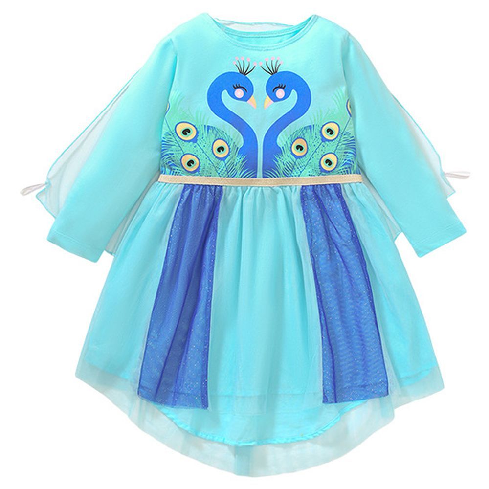 Sugar Rush - Printed Round Neck Full Sleeves Dress - Blue