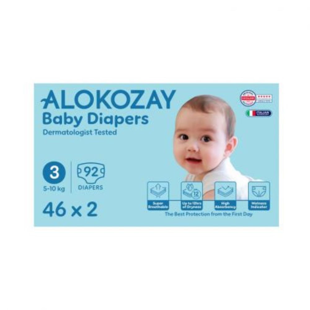 Alokozay - Premium Baby Diapers 5-10kg Size 3 - 46pcs - Pack of 2