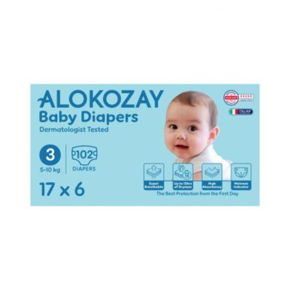 Alokozay - Premium Baby Diapers 5-10kg Size 3 - 17pcs - Pack of 6