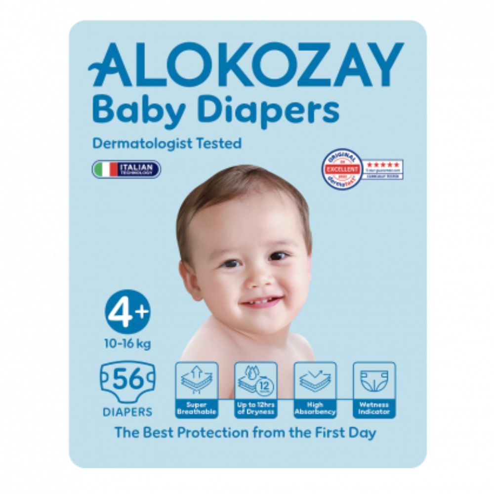 Alokozay - Premium Baby Diapers 10-16kg Size 4+ - 56pcs