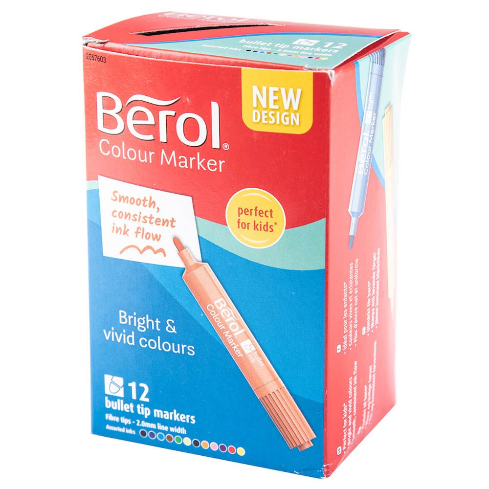 TTS - Berol Colour Marker Bullet Tipped Pens - 12pcs