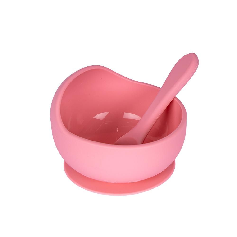 Babies Basic - Silicone Bowl & Spoon Feeding Set - 2pcs - Pink