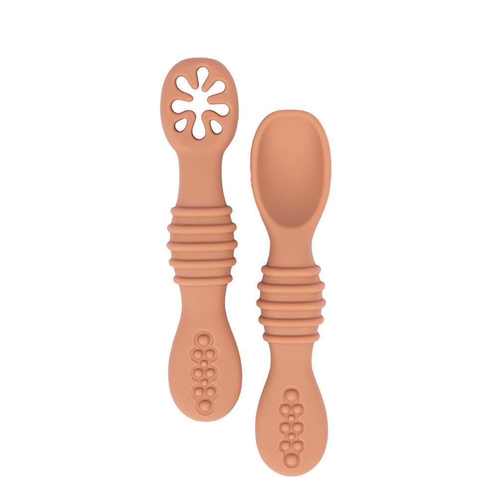 Babies Basic - First Stage Silicone Training Spoon With Masher - Blush