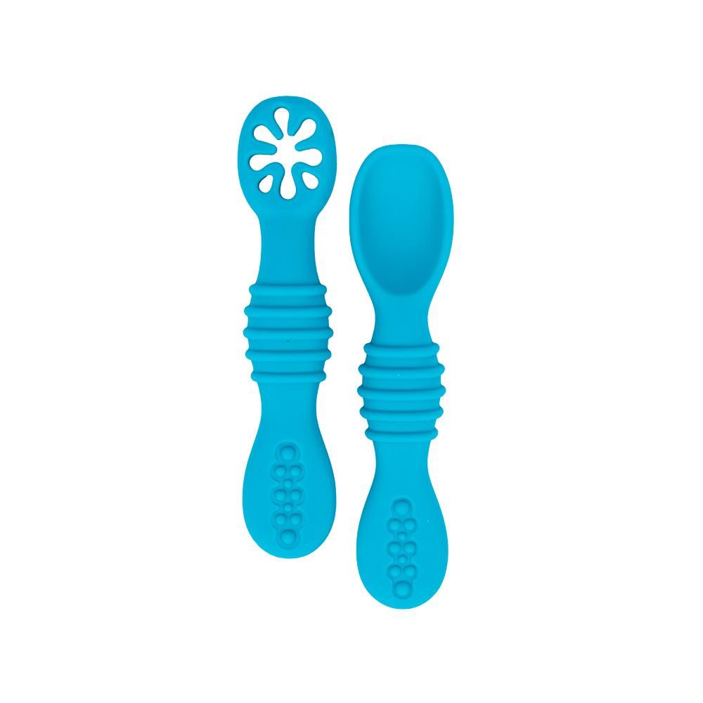 Babies Basic - First Stage Silicone Training Spoon With Masher - Light Blue