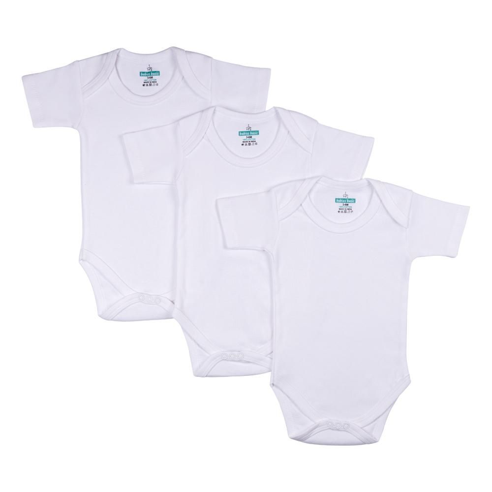 Babies Basic - 3pc-Set - Cotton Short Sleeves Bodysuit - White