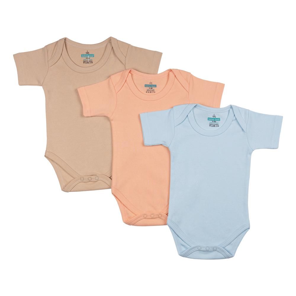 Babies Basic - 3pc-Set - Short Sleeves Bodysuit - Blue/Brown