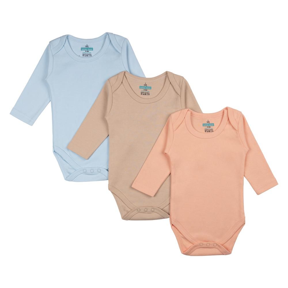 Babies Basic - 3pc-Set - Long Sleeves Bodysuit - Blue/Brown