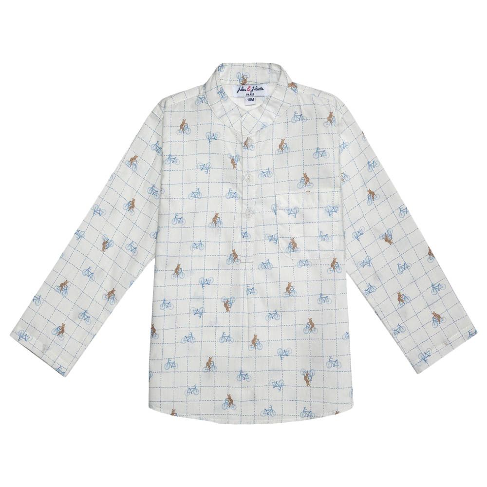 Jules & Juliette - Azad Baby Boy Shirt - White Sky Blue Bike