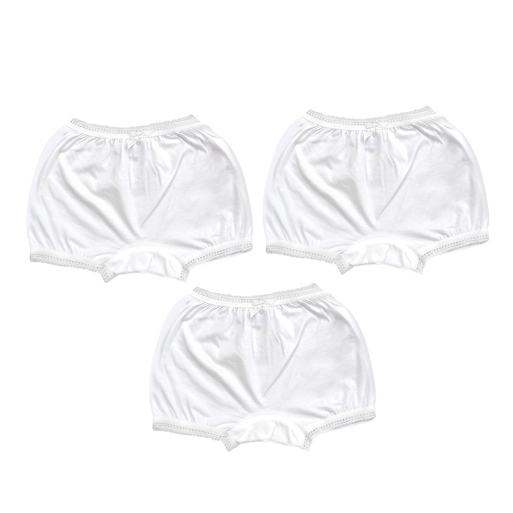 Smart Baby - 3pc-Set - Baby Girl Plain Bloomer - White