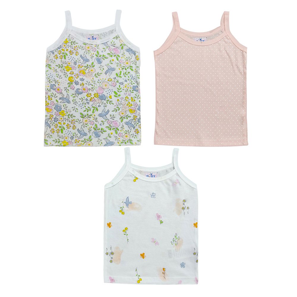 Smart Baby - 3pc-Set - Baby Girl Printed Sleeveless Spagetti Vest