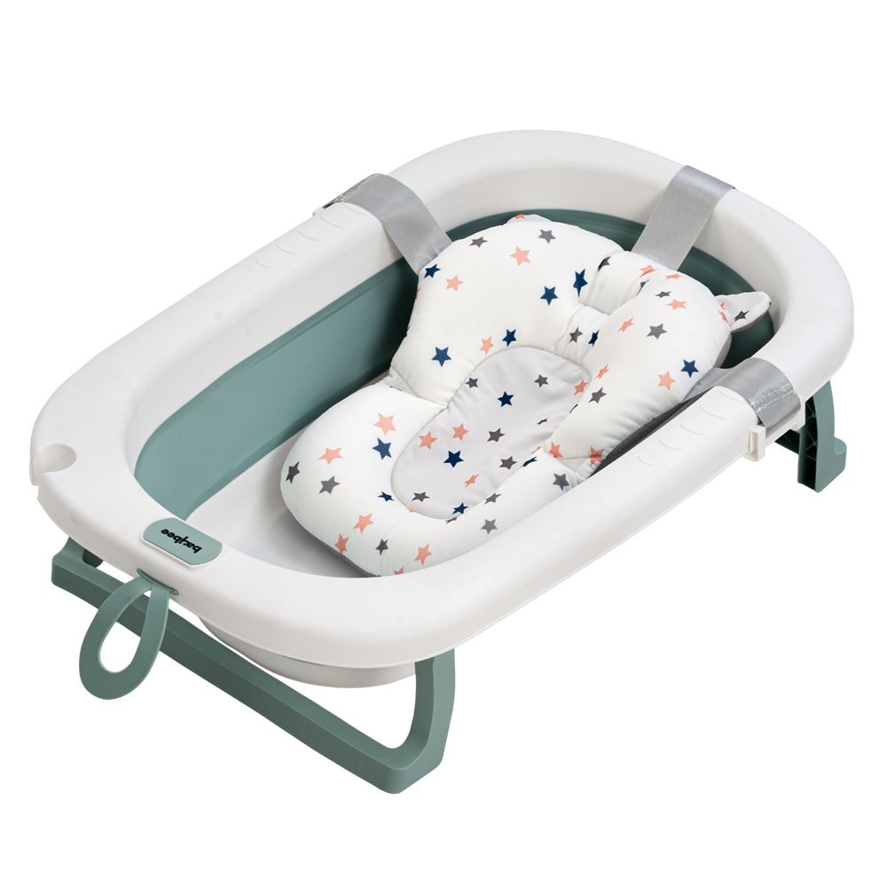 Baybee - Foldable Baby Bath Tub For Kids w/ Cushion Seat - Green