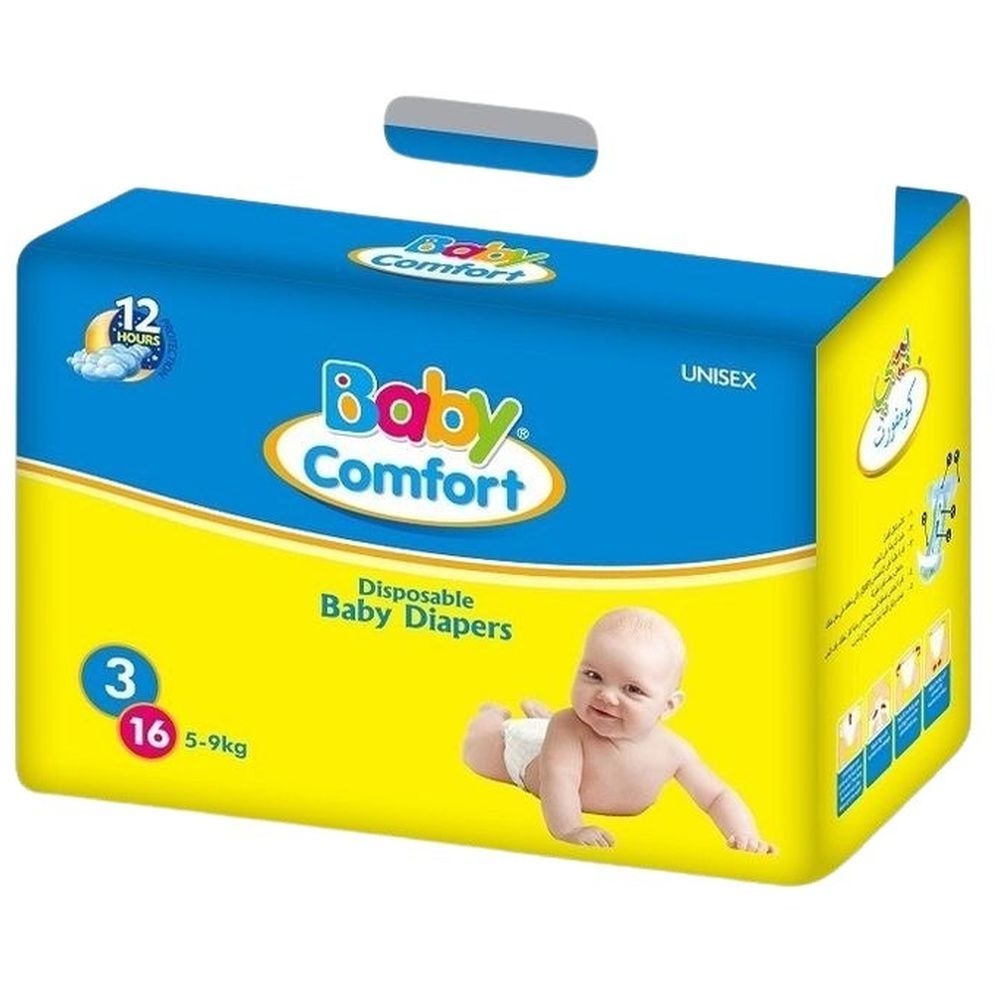 Baby Comfort - Baby Diapers - Size 3 Medium - 5-9 kg - Pack of 8 - 128 Pcs