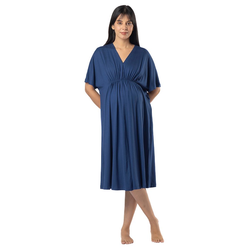 Block Hop - Maternity Kaftan Dress - Blue