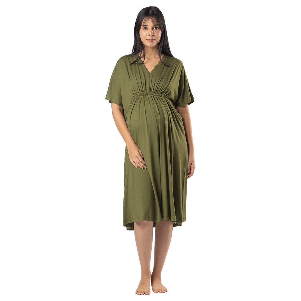 Block Hop - Maternity Kaftan Dress - Olive