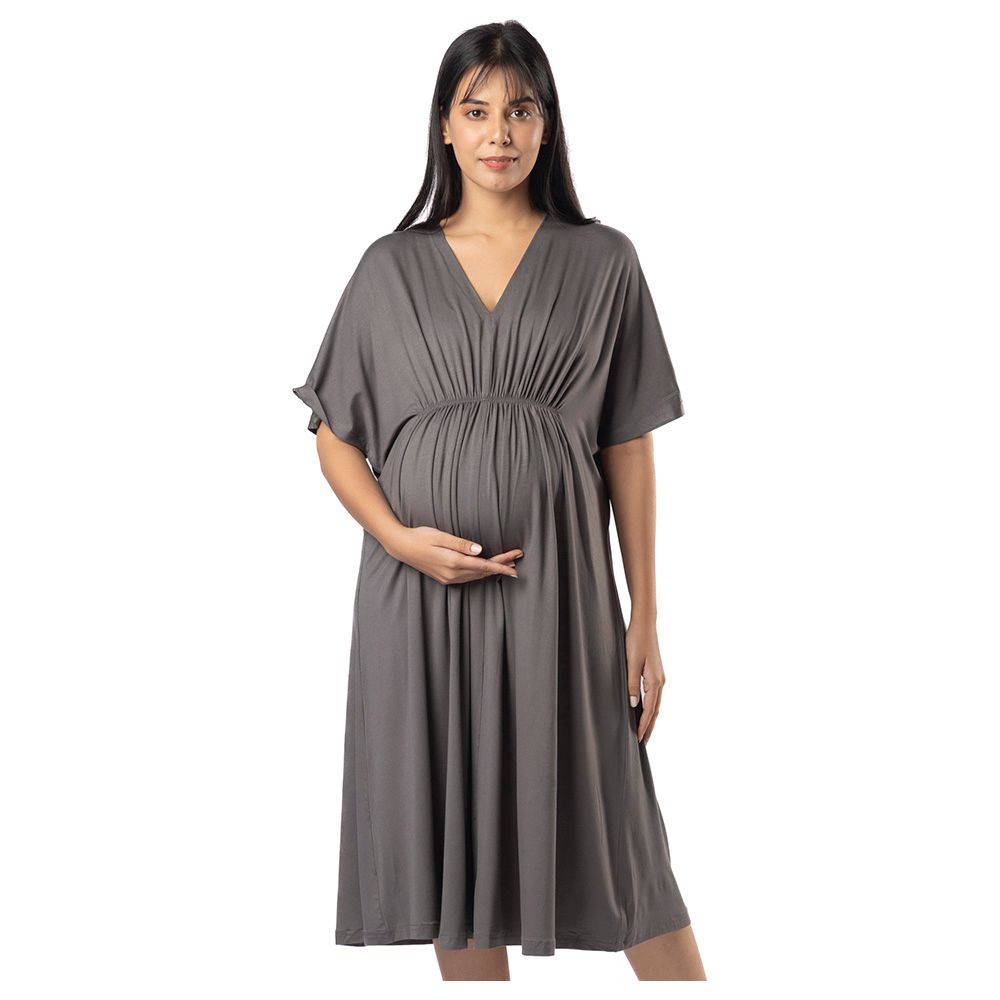 Block Hop - Maternity Kaftan Dress - Charcoal Grey