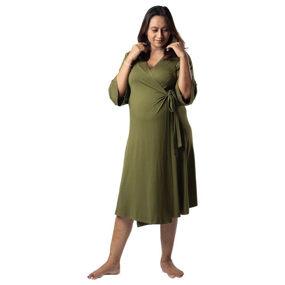 Block Hop - Maternity Wrap Gown - Olive