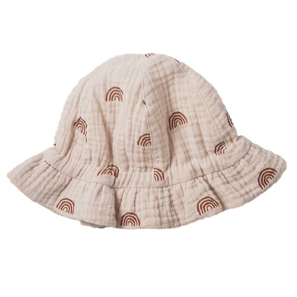 The Girl Cap - Rainbow Printed Cotton Bucket Hat - Beige