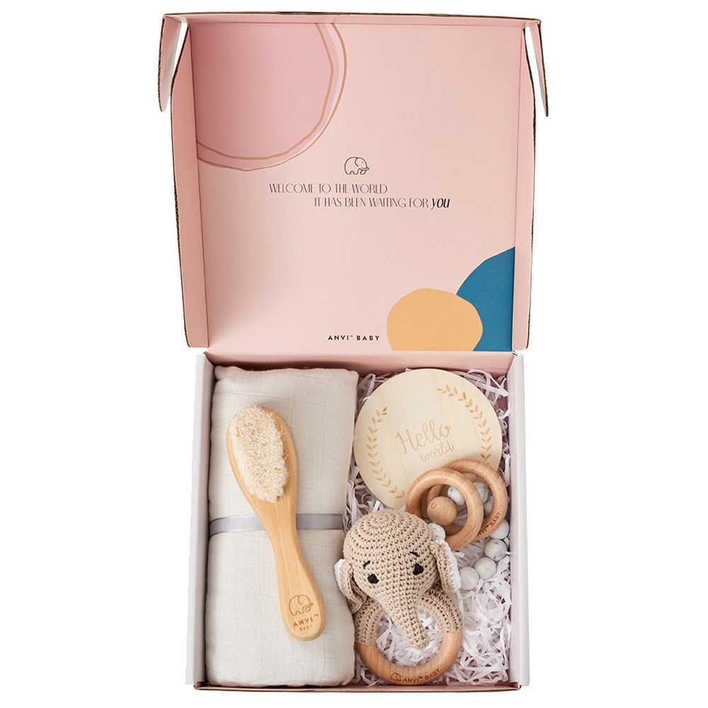 Anvi Baby - 5pc Set - Newborn Gift Set - Elephant