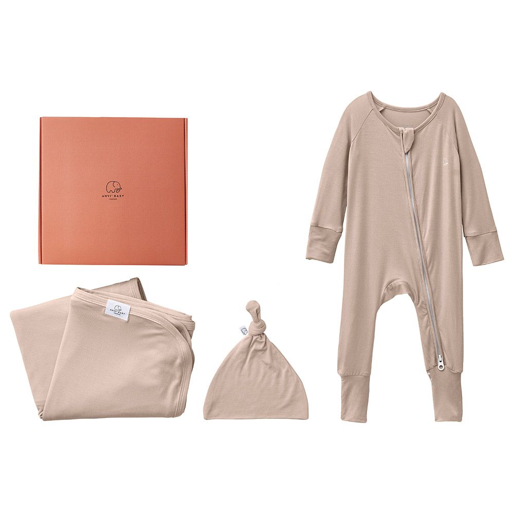 Anvi Baby Couture - 2pc-Set - Bamboo Swaddle And Sleep Suit - Mocha