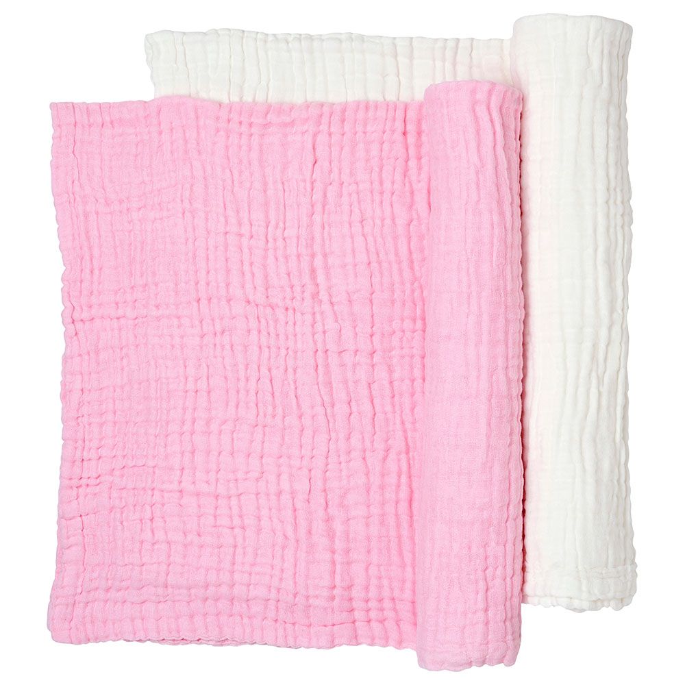 Anvi Baby - Set Of 2 Organic Muslin Bath Towel- Pink & White