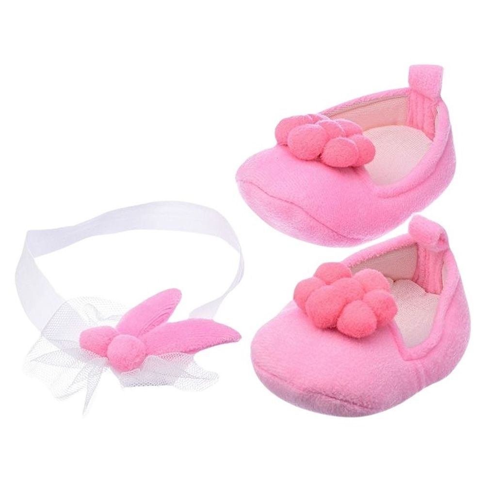 Tiny Hug - Soft & Warm Baby Booties w/ Headband - Pink