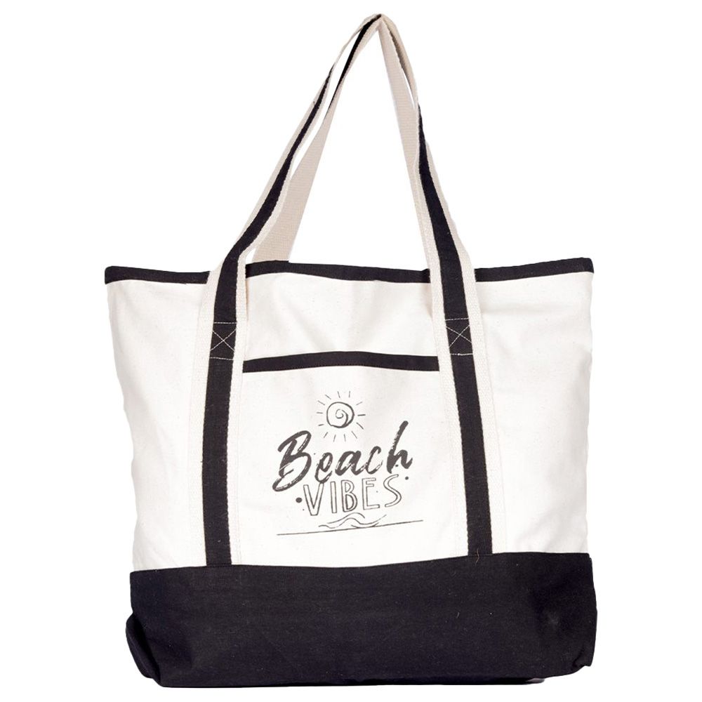 BYFT - Beach Vibes Canvas Bag With Black Tape - White