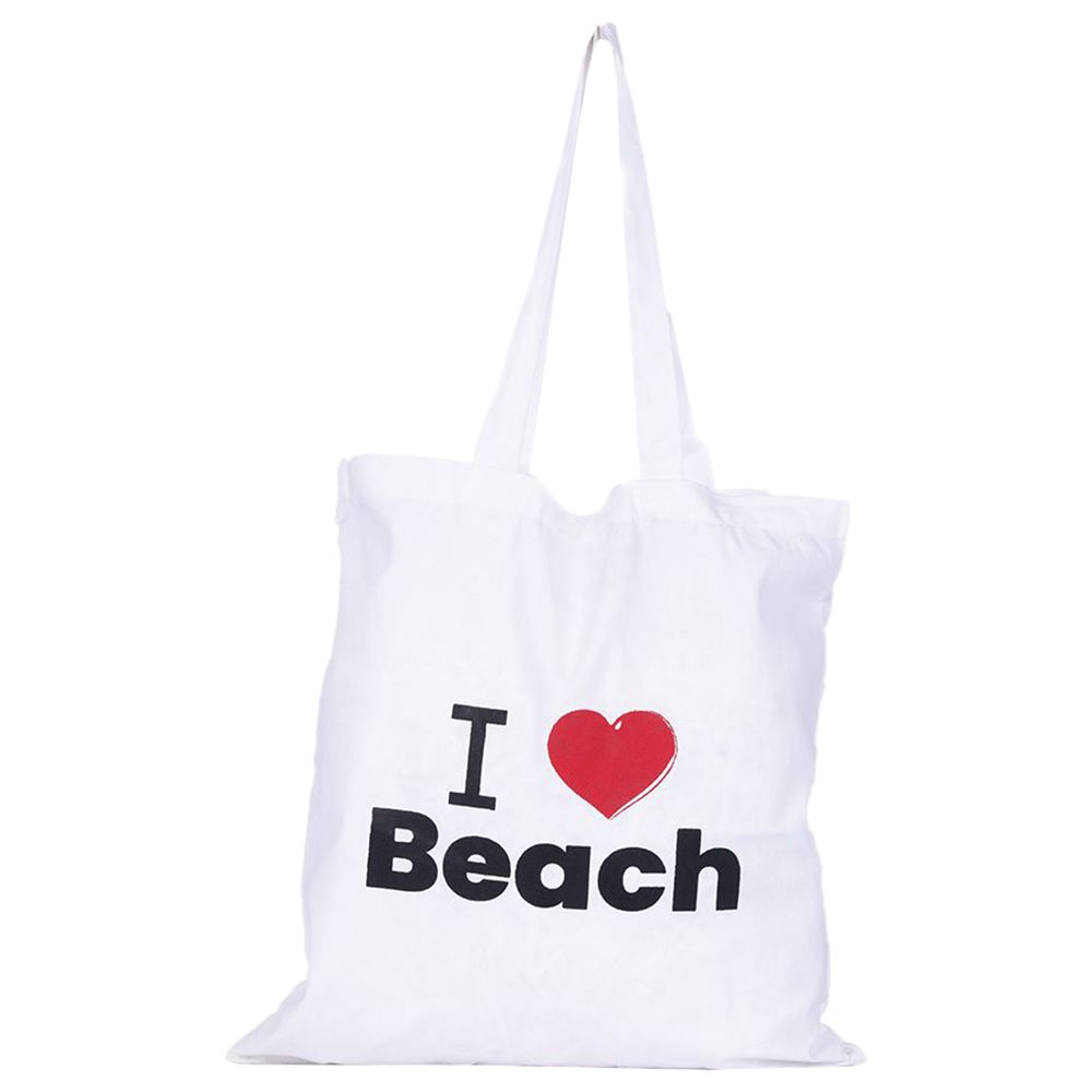 BYFT - I Love Beach Cotton Flat Tote Bag - White