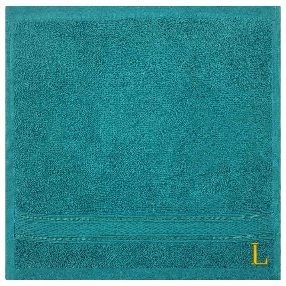 Byft - Letter L Monogrammed Face Towel - 30 x 30 cm - 6pcs - Turquoise Blue