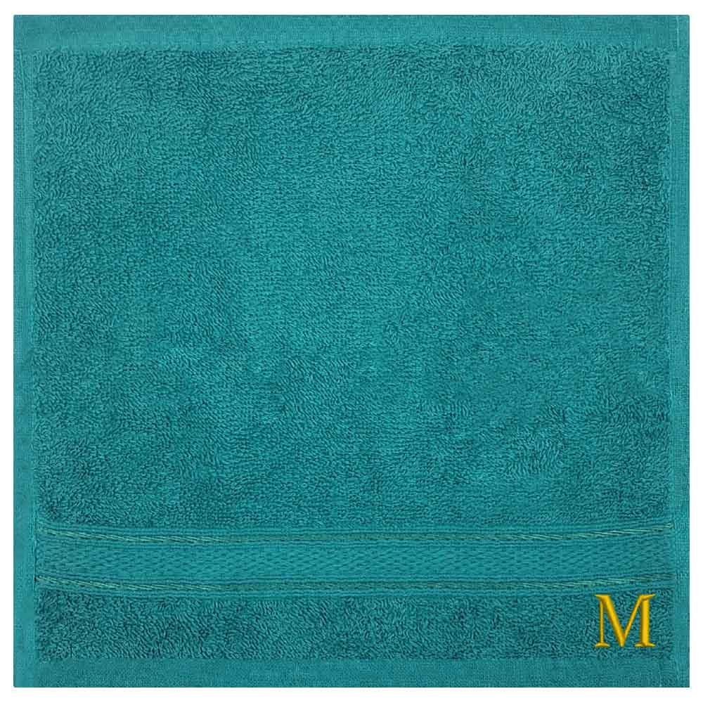 Byft - Letter M Monogrammed Face Towel - 30 x 30 cm - 6pcs - Turquoise Blue