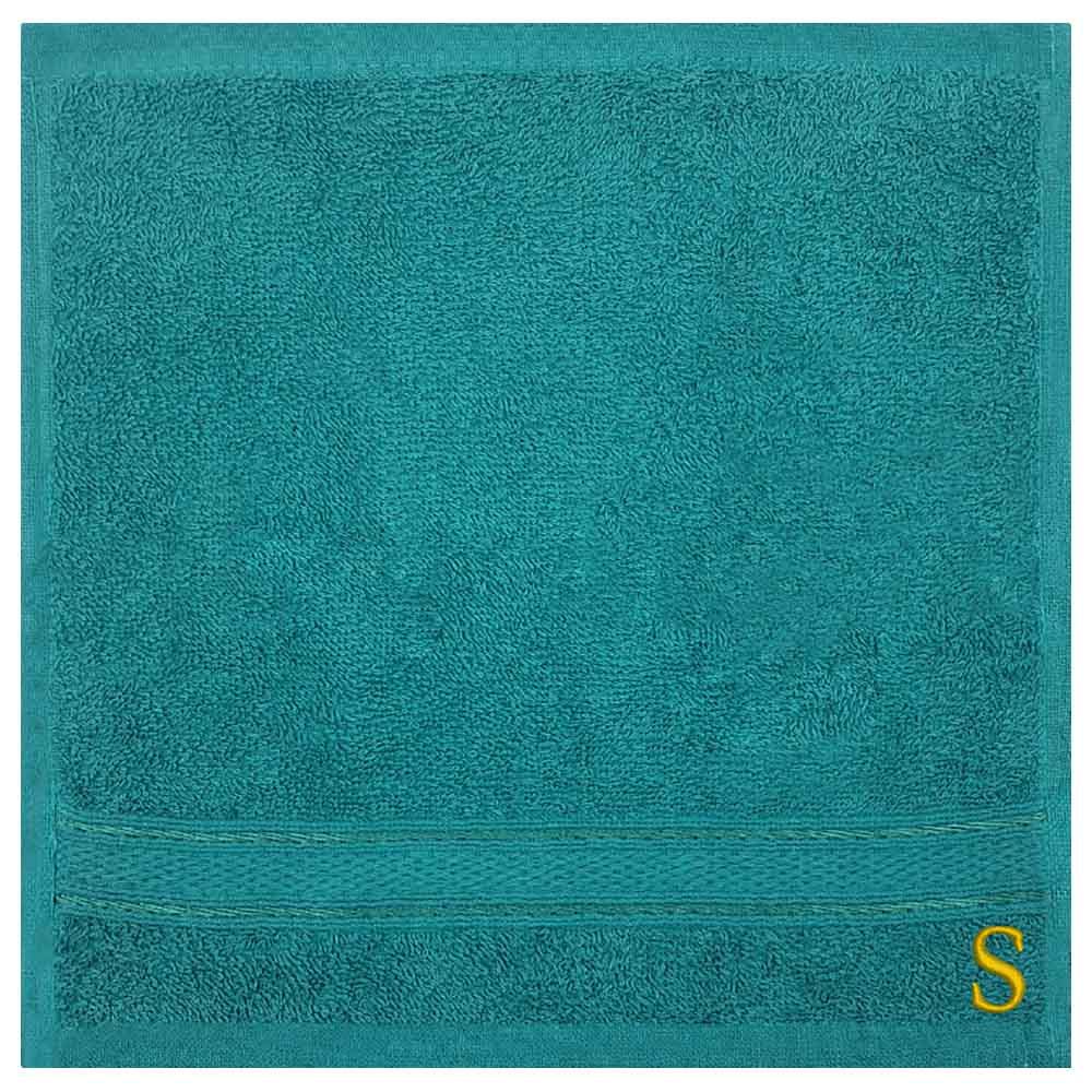 Byft - Letter S Monogrammed Face Towel - 30 x 30 cm - 6pcs - Turquoise Blue