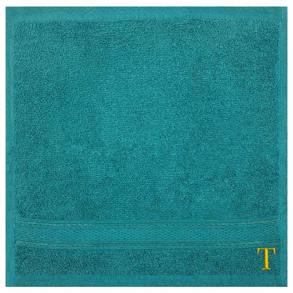 Byft - Letter T Monogrammed Face Towel - 30 x 30 cm - 6pcs - Turquoise Blue