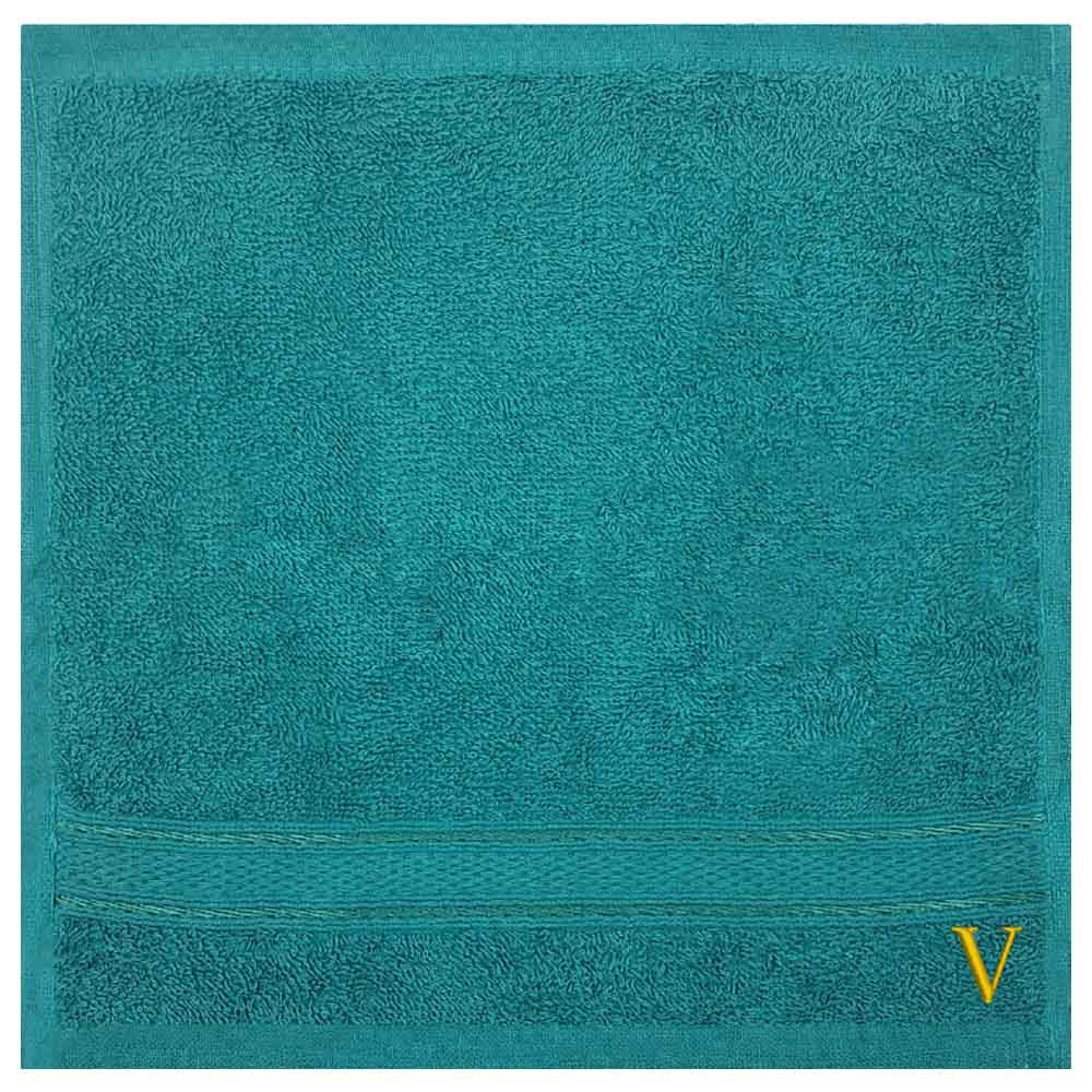 Byft - Letter V Monogrammed Face Towel - 30 x 30 cm - 6pcs - Turquoise Blue